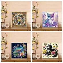 5D 钻石画动物设计 DIY 套件采用不对称钻石马赛克水晶艺术，无框墙面装饰，适合家居装饰和礼物 - 彩色 - 查看 4