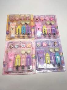 1 pièce Ensemble cadeau de pinces à cheveux de style princesse à simulation de crème multicolore, kit d'accessoires de maquillage et de bijoux pour filles