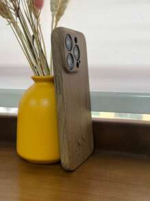 Customized Initials Phone Cases. PU Leather Combined With TPU Soft Edges. Wood Grain With Hot - Stamped Gold And Silver. Compatible With IPhone 12 - 16/Pro/Pro Max Series. DIY Design, A Great Gift For Relatives And Friends. - Yellow - View 3