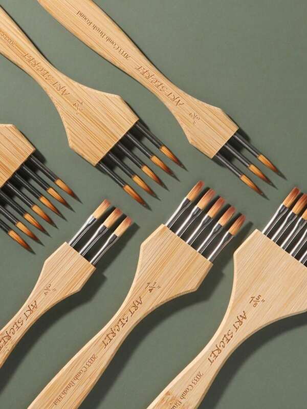 Multi-Tooth Art Brush With Nylon Bristles And Bamboo Handle - Ideal For Watercolor, Acrylics, And Gouaches - Smooth, Even Painting, Round/Flat Tip
