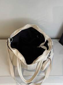 New Casual Solid & Striped Pattern Multi Pocket Shoulder Tote Bag, Suitable For Commuting, Shopping, School, Includes Coin Purse, Women