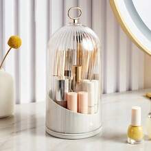 360 °   Rotating Makeup Brush Holder With Lid Desktop Makeup Organizer Cosmetic Storage Box Lipstick Eyebrow Storage Container Box - White - View 2
