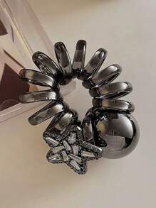 1pc Elegant Versatile Five-Pointed Star Beaded Spiral Hair Scrunchie, High-End Bouncy Hair Tie