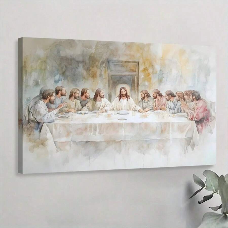 1pc Framed Canvas Poster, The Last Supper Wall Art Canvas Paintings, Ideal Gift For Bedroom Living Room Corridor, Wall Art, Wall Decor, Room Decoration - 彩色 - 查看 1