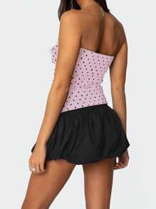 Women's Summer Slim Tube Tops Sleeveless Strapless Off Shoulder Dot Print Bandeau - 粉色 - 查看 3