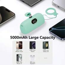 Sạc nhanh tích hợp cáp, pin dự phòng dạng viên nang, thích hợp cho kỳ nghỉ hè, du lịch ngoài trời/cắm trại và nguồn điện dự phòng khẩn cấp. Quà tặng cho gia đình, bạn bè, sinh nhật, quà tặng hiển thị công suất, quà tặng ngày Valentine. - màu xanh lá - Xem 4
