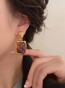 1 par de aretes geométricos exagerados de metal y ámbar de estilo retro para mujeres, pendientes personalizados de moda para fiestas