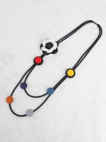 MARLIWOO 1 Piece Multi-Layer String Decor Colorful Wooden Beads Accessory Retro Floral Pendant Fashion Necklace For Women