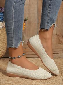 2025 Autumn Women's Slip-On Knit Soft Sole Flats, Versatile And Fashionable - Beige - View 5