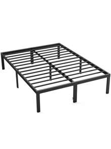 1 marco de cama, marco de cama de plataforma de metal resistente con espacio de almacenamiento debajo del marco, 14 pulgadas, soporte de listones de acero resistente, no necesita somier - Negro - Ver 1