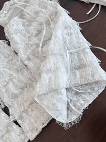 1 Paar Damen Frühling/Sommer Y2K Stil unifarbene, süße Studentenlolita-Prinzessin-Spitzenbesatz Mesh Beinwärmer