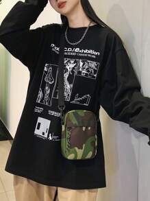 peach tree 1 件男士时尚尼龙迷彩迷你单肩包，休闲斜挎包，防水，轻便，多功能，适合日常、运动、徒步旅行、万圣节礼物， - 彩色 - 查看 5