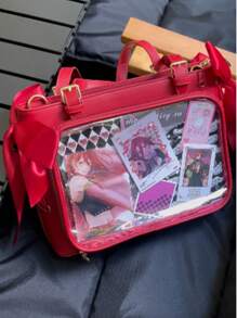 Nova bolsa transparente estilo japonês com fita, bolsa transparente grande com alça de ombro, feminina (cartão e crachá são apenas para referência, não incluídos)
