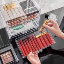 Makeup Storage Box Acrylic Transparent Drawer Divided Style Organizer Large Capacity Desktop Compact Dustproof Lipstick Storage Lipstick Organizer Box With Dust-Proof Acrylic Material, Drawer Style Makeup Storage Rack For Eyeshadow Palette - Multicolor - View 5
