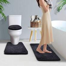 Bathroom Rugs Sets 3 Piece With Toilet Cover Adjustable Bath Rug Set With TPR Non Slip Rubber Backing Solid Tufted Bath Mat Set For Luxury Bathroom Decoration