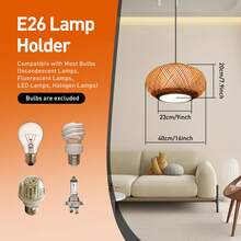 WANLECY Round Vintage Hanging Ceiling Lamp Bamboo Wicker Rattan Pendant Light Fixture US - 黃色 - 查看 2