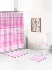 1pc/4pcs Bohemian Multifunctional Bathroom Decor Set: Waterproof Shower Curtain With 12 Hooks, Non-Slip Bath Mat, U-Shaped Floor Mat And Round Toilet Seat Cover, Applicable For Full Bathroom Scenarios