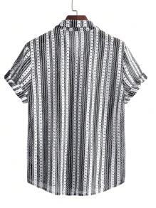 Retro Bohemian Style Striped Loose Short Sleeve Shirt Unisex, Breathable Summer Thin Jacket