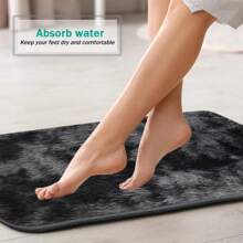 Dark Color Non-Slip Bath Mats Set 4 Pcs, Flocking Long Hair Thick Soft Comfortable Bathroom Rugs Toilet Mats Universal With Latex Non-Slip Dots, Modern Boho Abstract Print Toilet Floor Mats, Machine Washable Easy Dry Water Absorption Mats - 黑色 - 查看 3