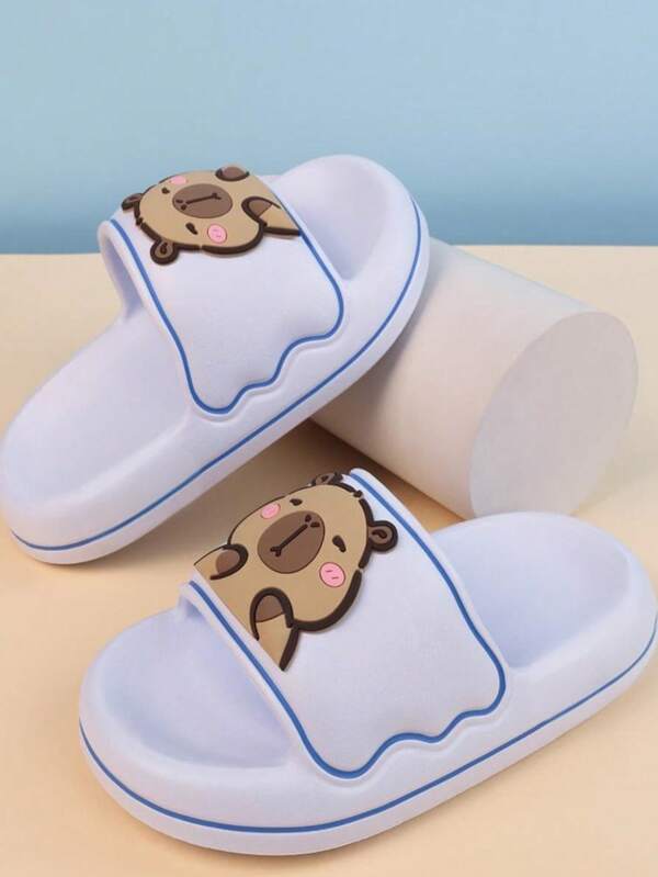 1 Pair Cute Cartoon Plush Flat Slippers, Fashionable Design For Beach & Home Wear, Suitable For Summer