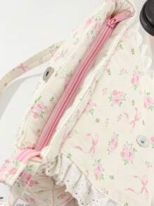 1Piece Cute Bow Floral Cross Body Bag Fashionable Casual Shoulder Bag With Bow Lace Crossbody Tote Bags With Lace Bow Handbags - Hồng - Xem 4