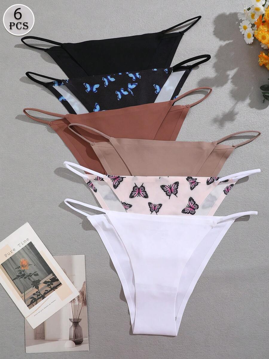 FINETOO Quần lót bikini liền mạch in họa tiết trơn màu cho nữ 6 chiếc/gói - Nhiều màu - Xem 1