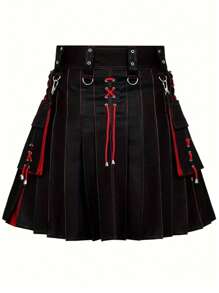 Traditional Highland Kilt - Color Blocking, Pleated, Retro Gothic Punk Style, Scottish Irish Wedding Clothing, Unique Gift