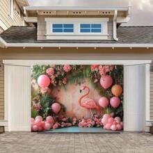 1 stuk roze flamingo- en bloemenballonachtergronddoek - unieke tropische decoratie met levendige rozen, Monstera-bladeren en zachte ballonnen, perfect voor babyshowers, bruiloften, verjaardagen en elegante evenementen, flamingodecoraties
