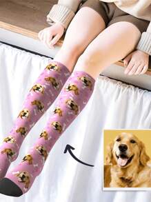 Custom-Designed Dog Face Related Socks, Personalized Dog Photo Graphic Long Socks, Pet Gift - Multicolor - View 3