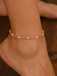 1pc Retro Classic Fashion Versatile Luxurious Faux Pearl Anklet For Women, Suitable For Daily, Vacation, Date, Gift