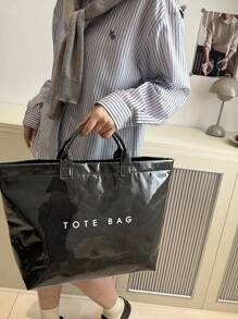 Large Capacity Fashionable Transparent Jelly Handbag, PVC Waterproof Tote Bag, Korean Style Unisex Big Bag, INS Influencer Match Items, Retro Casual Street Chic Niche Tote Bag, Japanese Slouchy For High School/University Students, Fitness Yoga Travel Bag, Mommy Bag, Letter Simple Pleated Texture High-End Composite Paper Tote Bag