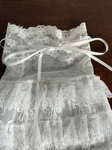 1 Paar Damen Frühling/Sommer Y2K Stil unifarbene, süße Studentenlolita-Prinzessin-Spitzenbesatz Mesh Beinwärmer