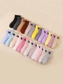 10 Pairs Random Cute Cartoon Teddy Bear Design Comfortable Mid-Calf Socks, All Season