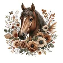1/2/3pcs Elegant Brown Horse And Wreath Iron-On Transfer Stickers, Made Of PVC Material, Suitable For DIY T-Shirts And Backpacks - Featuring Vibrant Animal And Plant Designs, A Gift For Horse Enthusiasts