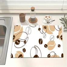 1 pieza Felpudo de secado de utensilios de cocina - Felpudo de drenaje con estampado de diatomita, nueva alfombrilla absorbente para secar en el mostrador de la cocina, felpudo de secado de utensilios de cocina - Felpudo de secado de platos, alfombrilla suave de diatomita antideslizante y de secado rápido, apta para mostrador de cocina, aplicable a cafetera, máquina espresso, etc.