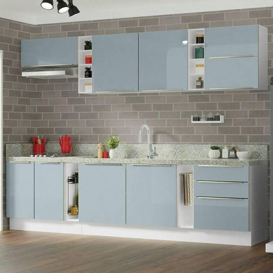 Madesa Gabinete Cocina Completa 300cm Lux Sabrina Blanc/gris - Blanco y Gris - Ver 1