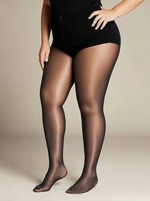 1 Pair Plus Size Women Shimmery Aurora Black Stockings/Pantyhose For Dress, For Christmas Gift - Black - View 2