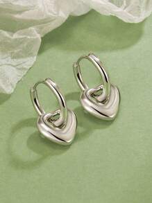 Classic Retro Detachable Heart Earrings For Women, Stainless Steel Non-Fading Fashionable &Simple Heart-Shaped Pendant, Color-Block Ear Clips Jewelry Valentines
