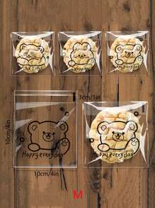 100 个原装透明自粘烘焙包装袋，带有可爱卡通设计，适用于面包和吐司切片学校用品食品袋食品盒适用于糖果巧克力饼干等。 - 無色 - 查看 3