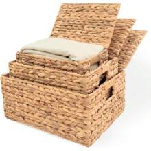 Wicker Storage Baskets With Lid, Basket With Lid Decorative Storage Rectangle 14"D X 11"W X 7"H Wicker Storage Basket With Lid Large Rattan Storage Box Hyacinth Baskets - 1 - View 1