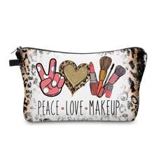 3D Printed Polyester Women Makeup Bag, Portable Toiletry Organizer, Fashion Peace & Heart Design Pillow Shape Cosmetic Bag, Festival Gift Travel Storage Pouch
