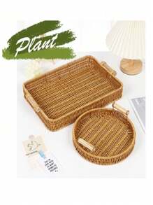 1pc Handwoven Imitation Rattan Fruit Basket, Bread Basket, Bun Basket, Home Decor Storage Basket With Dual Handles, Suitable For Kitchen And Living Room