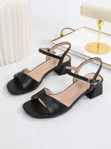 Women's Peep Toe Ankle Strap Chunky Heeled Sandals, Mid Heels French Style Sandals With Extended Sizes, Classic High Heel Outdoor Wear - Black - View 5