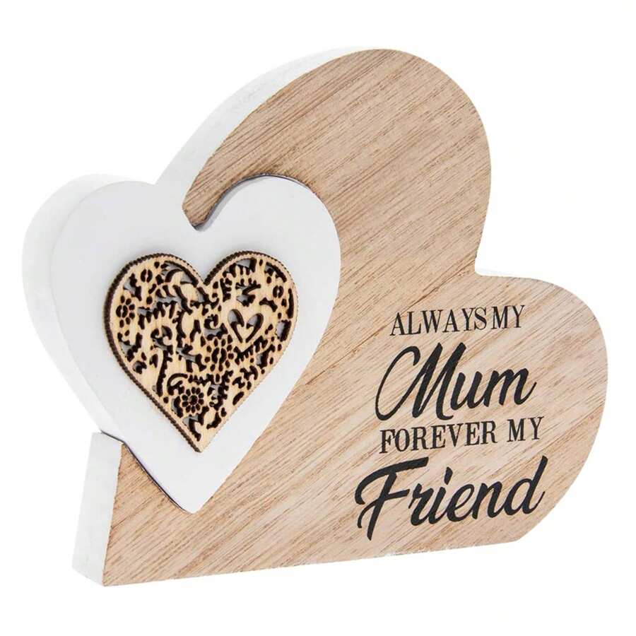 Mothers Day Decor Wooden Heart Sign Always My Mom Forever My Friend Desk Decorations Presents For Mom - 多彩的 - 查看 1