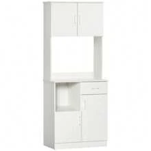 HOMCOM Alacena de Cocina Armario de Cocina Aparador de Comedor con 1 Cajón Estante Ajustable y Estante Abierto Estilo Moderno Antivuelco 71x41x178 cm Blanco - Blanco - Ver 2