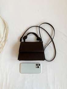 1 pièce Sac bandoulière de navetteur en PU de haute qualité de design de niche française, de couleur unie, polyvalent, nouvelle collection 2023 - Marron - Voir 10