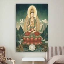 Framed  Manjushri Bodhisattva Canvas Painting In En Frame - Serene For Lotus Meditation Art, Ideal For Home And Office Wall Decor, Perfect Fest Gift, Zen Home Decor