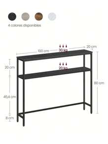 VASAGLE Mesa de Consola, Mesa Auxiliar Estrecha, 20 x 100 x 80 cm, Mesa de Entrada Moderna con 2 Estantes, para Sala de Estar, Dormitorio, Gris Carbón y Negro Tinta - Negro - Ver 5