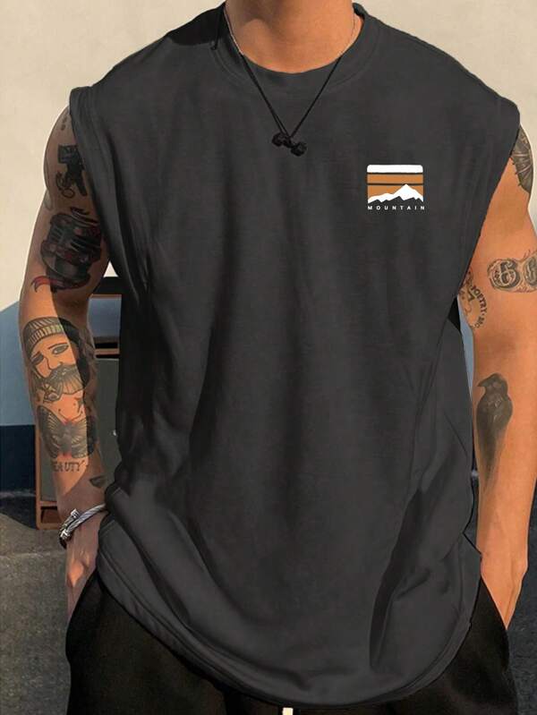 Herren lässiges ärmelloses Tank Top mit Bergdruck, Sommer