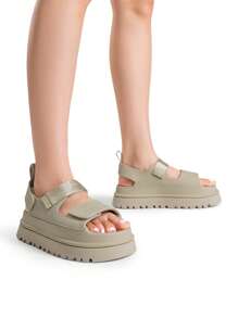 Women Platform Wedges Sandals Chunky Open Toe Comfortable Walking Casual Fashion Flat Sandals With Adjustable Hook Loop Straps Outdoor Shoes - 米色 - 查看 4